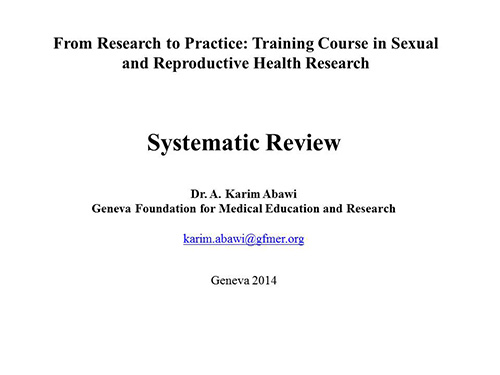 Systematic review - Karim Abawi