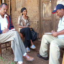 Abdusemed Mussa conducting a monitoring visit at a rural household in Southern Ethiopia