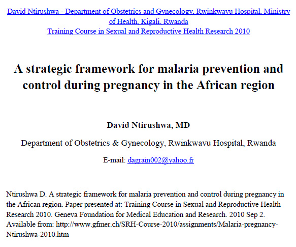A strategic framework for malaria prevention and control during pregnancy in the African region - David Ntirushwa