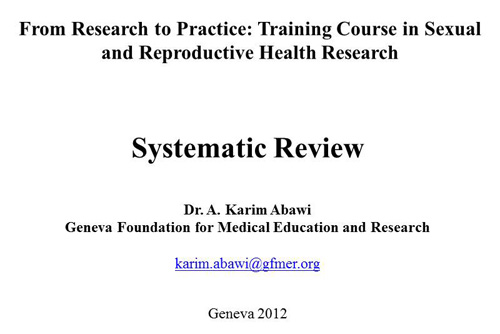 Systematic review - Karim Abawi